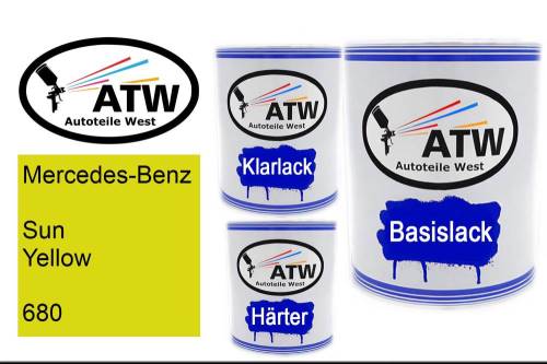Mercedes-Benz, Sun Yellow, 680: 1L Lackdose + 1L Klarlack + 500ml Härter - Set, von ATW Autoteile West.